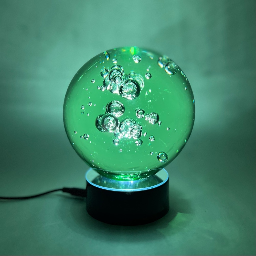 Sage Green Glass Bubble Sphere + LED Light